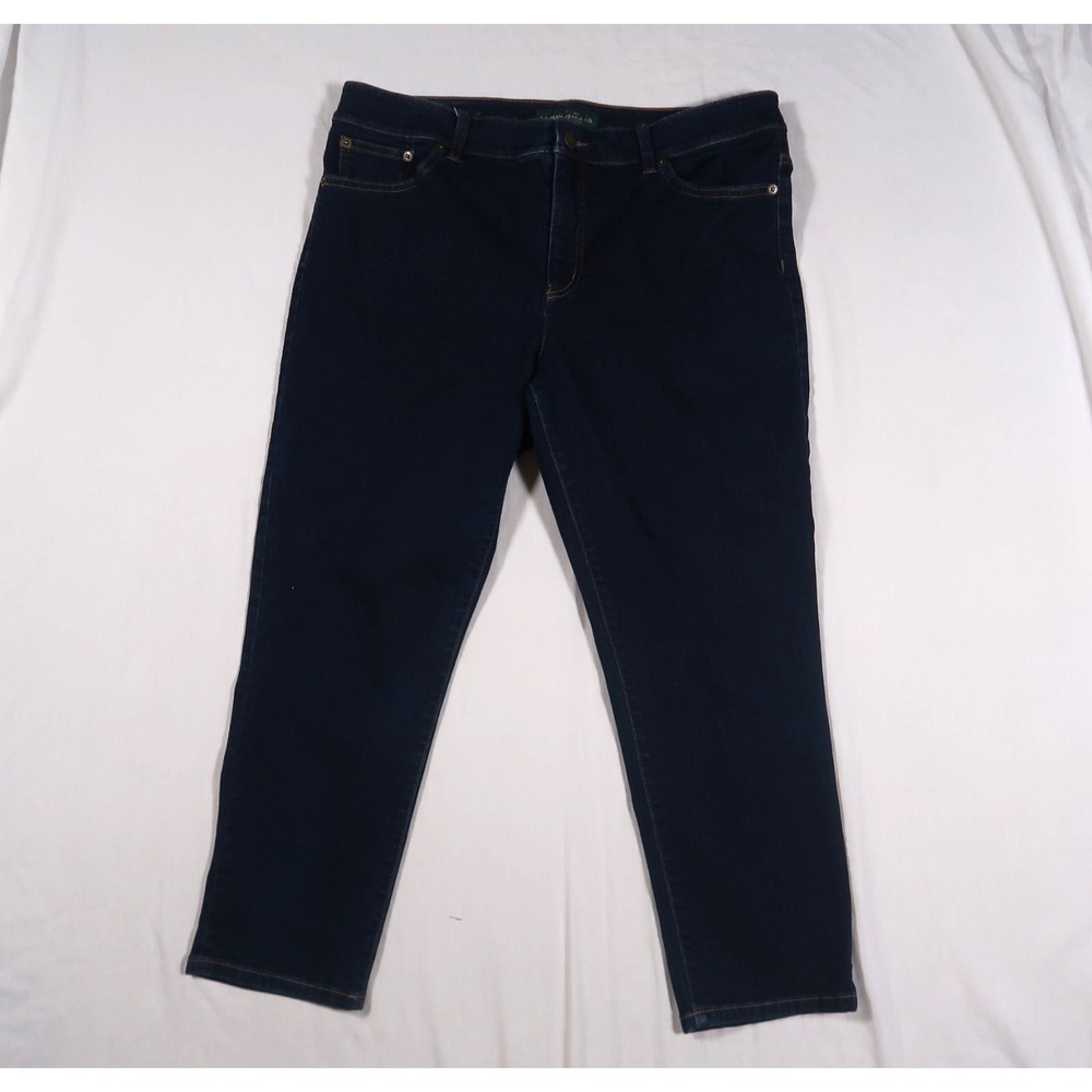 Lauren Ralph Lauren Classic Straight Cropped Jeans Dark Wash Blue Women Size 16